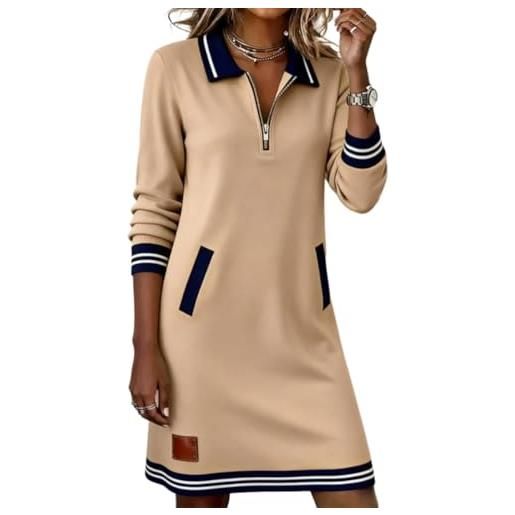 shownicer vestito donna invernale felpa lunga con tasche abito in felpa manica lunga vestiti casual abiti autunnale invernale a cachi m