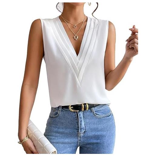 TANMESSO camicetta da donna senza maniche in chiffon, estiva, triplo scollo a v, elegante per ufficio e