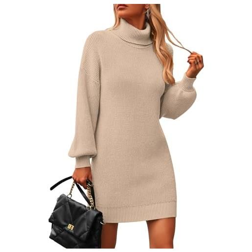 Zeagoo vestito donna elegante abito maglia invernale vestiti collo alto manica lunga mini abito tinta unita s-xxl