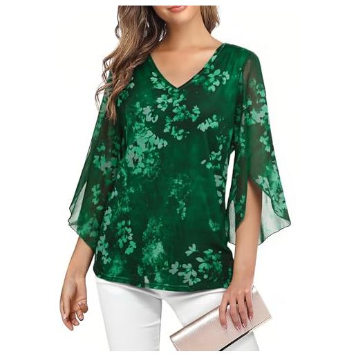 Enmain camicia donna elegante volant scollo a v 3/4 manica blusa donna curvy fiori leggero casual estiva primaverile top