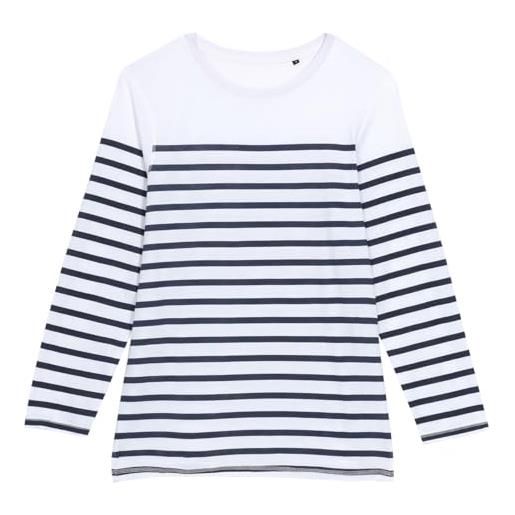 PIXEL EVOLUTION maglietta marinaio a righe, bianco e blu navy, manica lunga stile nautico classico, girocollo, mariniere matelot, bianco, s