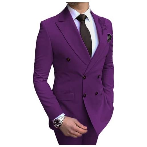 Oanviso completo uomo 2 pezzi abito set business suit slim fit smoking blazer bottoni completi completo festa, matrimonio a viola m