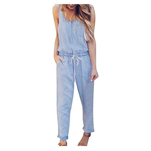 Tomwell salopette donna jeans lunga elasticizzata salopette ragazza denim stretta tuta jumpsuit donne estiva playsuit ragazze eleganti lunghe pagliaccetto lungo romper blu02 m