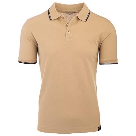 Cashmere Zone t-shirt polo uomo manica corta cotone piquet maglietta sportiva elegante (l, beige)
