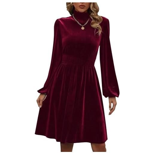 Tomwell vestito donna sexy con scollo a v abito a maniche lunghe a-line abiti autunno inverno elegante vintage abito midi da cocktail in velluto