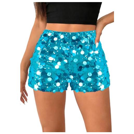 Elenint pantaloncini da donna eleganti con paillettes scintillanti, vita alta, gamba dritta, pantaloncini da discoteca, festival, rave, costume da danza