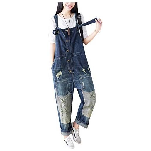 Bigassets donna estate primavera jeans strappati tuta senza maniche casuale salopette pagliaccetto