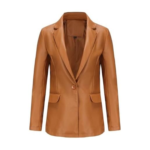 OULIWANGLUO giacca corta da donna in pelle leggera, con collo a risvolto, sottile, in similpelle, casual, per la primavera e l'autunno