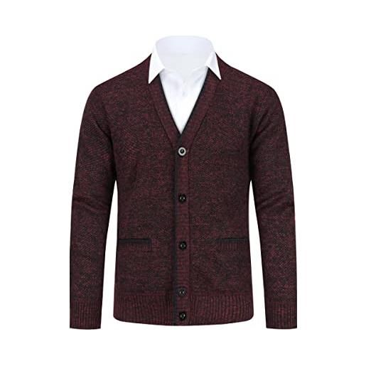 Allthemen cardigan da uomo con scollo a v cardigan foderato con bottoni maglione pesante sweater caldo rosso m