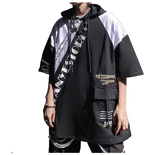 XYXIONGMAO maglietta a maniche corte da uomo casual sciolto coppia felpe con cappuccio unisex nero streetwear hip hop magliette per uomo, nero, xx-large