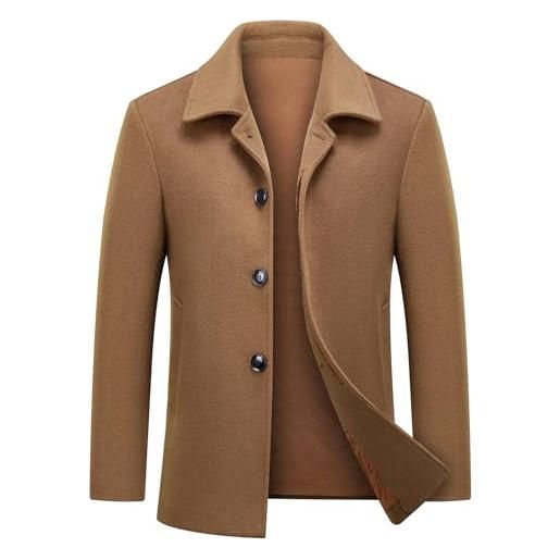 MODFUL - cappotto da uomo in lana, caldo, corto, casual, soprabito invernale, trench, giacca a collo alto, peacoat, marrone, xxl