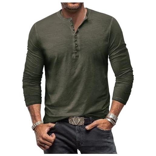 YawYews maglia manica lunga uomo maglietta cotone uomo t shirt manica lunga aderente lunghe vintage retrò grigio verde l