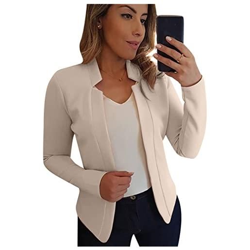 OMZIN donna blazer manica lunga unicolor lapel business giacca button front coat beige m