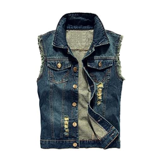 ORANDESIGNE gilet per uomo vintage strappato gilet di jeans da uomo fresco senza maniche giacca jeans capispalla f blu scuro xl