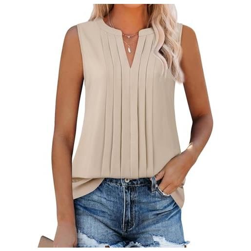 TANMESSO canotta da donna in chiffon con scollo a v, senza maniche, per lavoro o occasioni eleganti