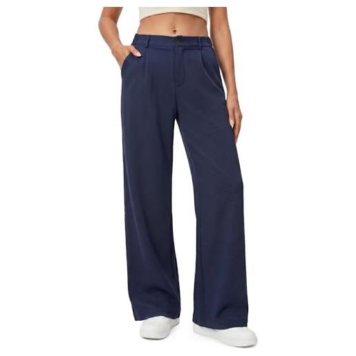 Enmain pantaloni donna estivi eleganti larghi a vita alta elastico non stiro leggeri palazzo pantaloni gamba dritta curvy lunghi donna casual con tasche per ufficio e strada blu navy m