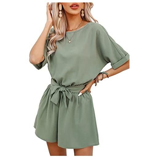CUPSHE pagliaccetto da donna con scollo a barchetta, maniche corte, vita impero, cintura, con ritaglio sul retro, verde, medium