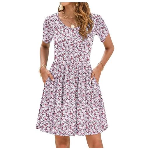 AUSELILY abiti estivi abiti da spiaggia casual da donna elegante abito in t-shirt a maniche corte con orlo a pieghe e tasche fiore rosso bianco xl