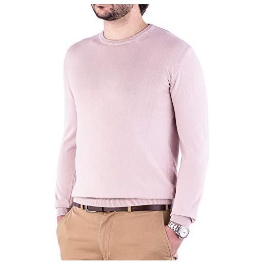 Cashmere Zone-maglione uomo girocollo in puro cotone egiziano artigianalità italiana e confort a manica lunga (xxl, rosa cipria)