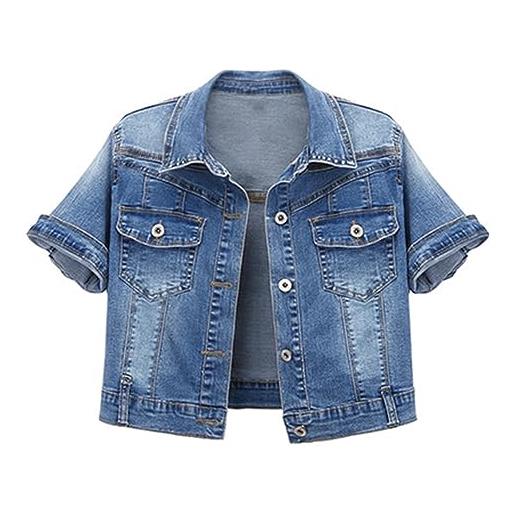 MJGkhiy giacca jeans donna elegante manica lunga corta casual denim cappotto fidanzato lavato coat