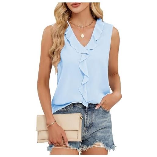 ROFUSSO canottiere da donna camicette senza maniche con collo a v canotta estiva elegante camicia da business di tendenza