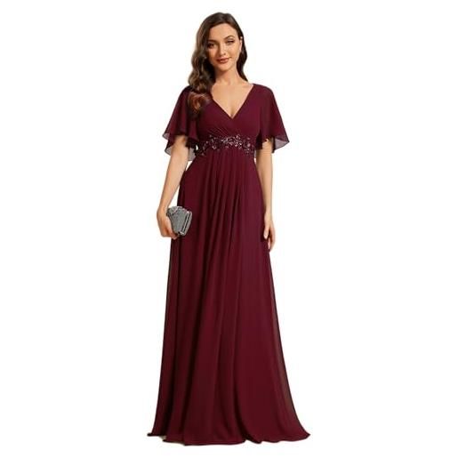 Ever-Pretty vestito donna elegante scollo a v maniche a volant stile lungo abito cerimonia donna ee01960