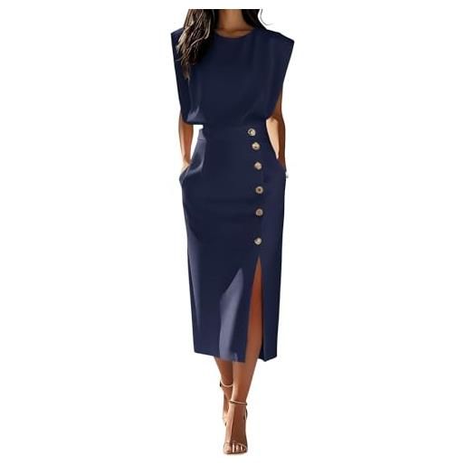shownicer abito donna elegante girocollo senza maniche vita alta tinta unita a line vestito a marina m