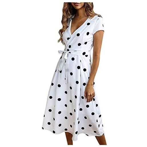 ShallGood donna vestiti lunghi eleganti estivi boemia abiti casual vintage a pois scollo a v manica corta vestito cerimonia sundress con cintura