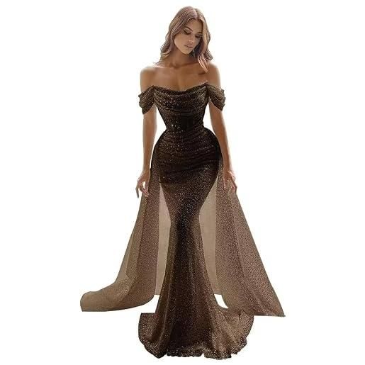 Generico abiti da sera in tulle scintillante vestito da cocktail lungo a sirena fuori spalla abito da ballo formali in pizzo con treno staccabile senza schienale