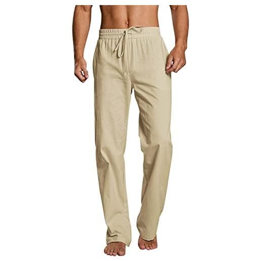 MJGkhiy pantaloni uomo estivi leggeri pantalone casual vita elastica casual pantalone estate straight cotone lunghi larghi pantaloni uomo lino fantasia pantaloni lino uomo estivi