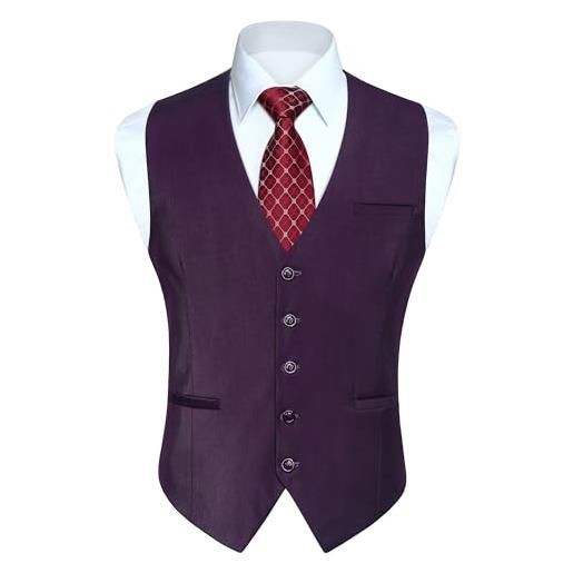 Enlision, gilet da uomo per feste formali e matrimoni, in cotone, tinta unita viola xxxl