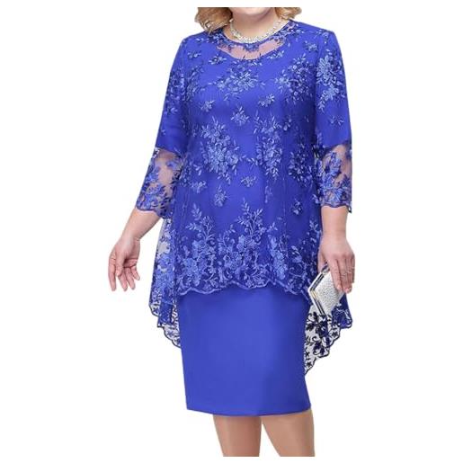 shownicer vestito due pezzi donna elegante ricami pizzo vestiti manica 3/4 taglie forti vestito da sera cerimonia cocktail abiti al ginocchio