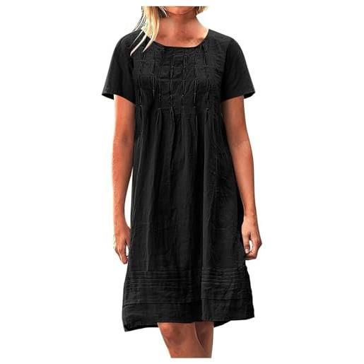 Generic vestito spiaggia casual abito elegante donna abito ampio da donna con scollo a u maniche corte e cuciture di media lunghezza al ginocchio larghe da spiaggia fresco vacanza