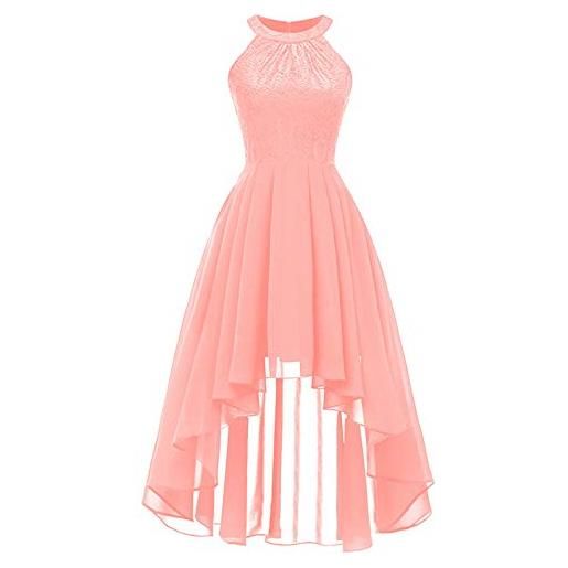 BOTCAM - abito da donna in pizzo da damigella e per feste, elegante, lungo, abito da cocktail in chiffon, scollo a v, senza maniche, abito lungo da sera, da ballo, da damigella e da sposa, da