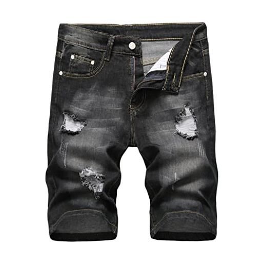Tomwell pantaloncini di jeans da uomo pantaloni corti strappati con buco shorts casual estivo ragazzo pantaloncini in denim blu spiaggia bermuda tasche shorts j nero l