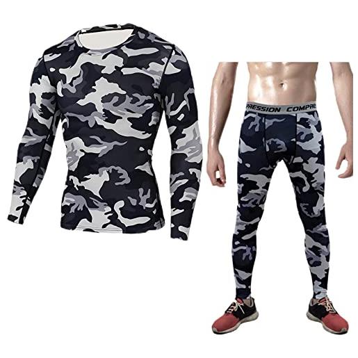 TnmZi shirt manica lunghe uomo mimetica stampa slim fit shirt base uomo girocollo elasticizzato fitness shirt muscolare uomo corsa asciugatura rapida shirt sportiva uomo aa-01 3xl