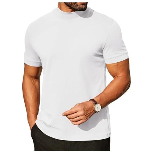 Coofandy camicia a maniche corte in cotone pesante a collo alto da uomo 2025 t-shirt base a mezzo collo, tutto bianco. , s