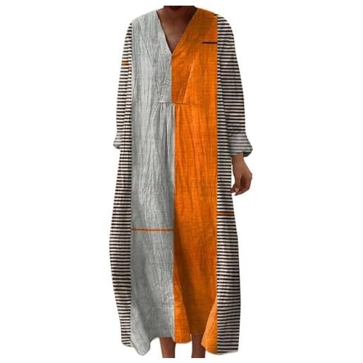 Udbeksid abito estivo donna lungo in lino boho v maniche lunghe vestiti larghi maxi vintage floreale elegante comodo taglie forti casual con tasche per spiaggia mare vacanza 2026