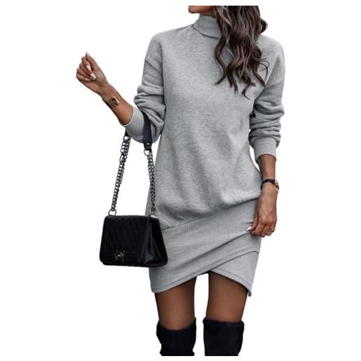 TBSCWYF vestito casual donna invernale in maglione abito vita alta elegante in girocollo di orlo svasato abito in maglia al ginocchio caldo di moda treccia ritorta vestito donna magliette tinta unita