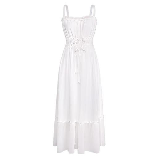 GRACE KARIN abito estivo da donna, casual, con spalline sottili, elastico a vita alta, linea ad a, maxi abito da sole per la spiaggia, bianco, xl