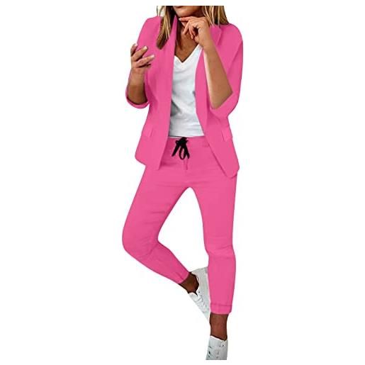MJGkhiy tailleur donna eleganti pantaloni e giacca da cerimonia curvy completo blazer a maniche lunghe tuta elastici in vita set di abiti in tinta unita pantalone giacche due pezzi elegante suit