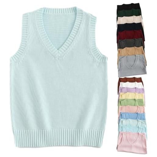 GAGFDA gilet in maglia ultra morbido da donna con scollo a v, gilet in maglia da donna autunno inverno casual in cotone senza maniche, maglioni a tinta unita a pullover, top da donna senza maniche, azzurro