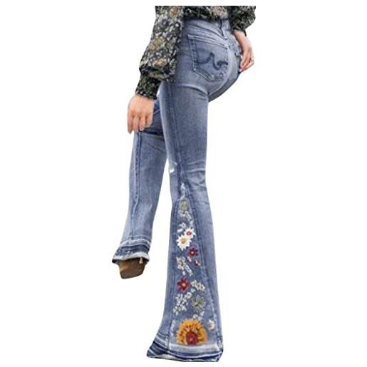OBiQuzz pantaloni svasati da donna jeans con fiori eleganti jeans elasticizzati bootcut pantaloni svasati alla moda retrò skinny pantaloni slim casual a vita alta jeans larghi moda gamba larga pantaloni in