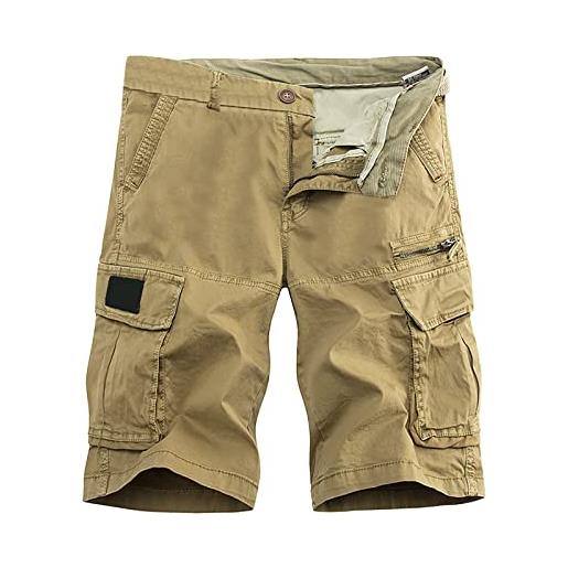 MJGkhiy pantaloni corti uomo estivi eleganti vintage cotone cargo shorts slim fit cargo pantaloncini multi-tasca estate pantaloni corti estivo con tasche laterali shorts bermuda uomo cotone leggero