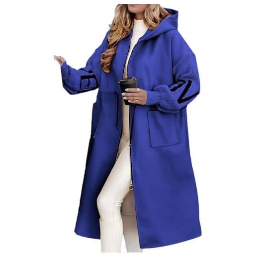 shownicer cappotto lungo donna elegante manica in maglia cappotto lungo autunno e invernale cappottino con cappuccio caldo giacca jacket cardigan con tasche