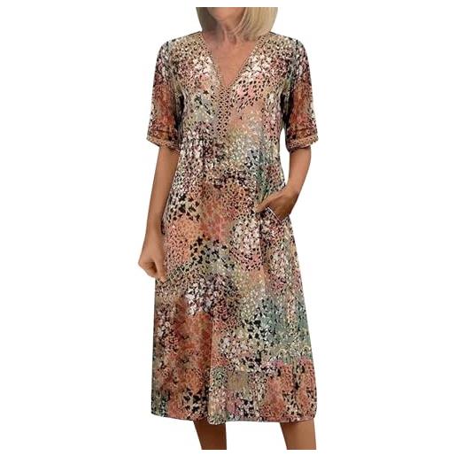 Generico abito midi cotone maniche corte - abiti donna elegante estivo scollo a v