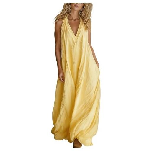 GMQWRK abiti estivi senza maniche da donna con tasche casual sciolto con scollo a v abito a canotta elegante curvy da donna fluida a trapezio maxi prendisole vacanze spiaggia abiti lunghi taglie forti
