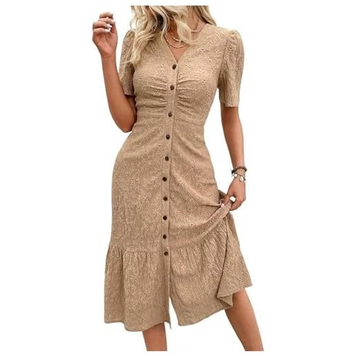 QUNERY vestiti donna estivi corte maniche abito aderente con bottoni abito estivo orlo arricciato eleganti estive abiti