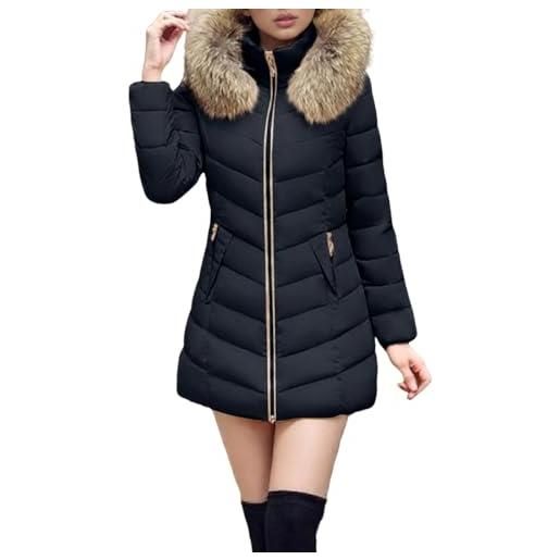 Generic giacca invernale donna giacchetto donna invernale giacca da lunga e calda in piumino trapuntata con cappuccio cappotto piumino svasato black xxxl