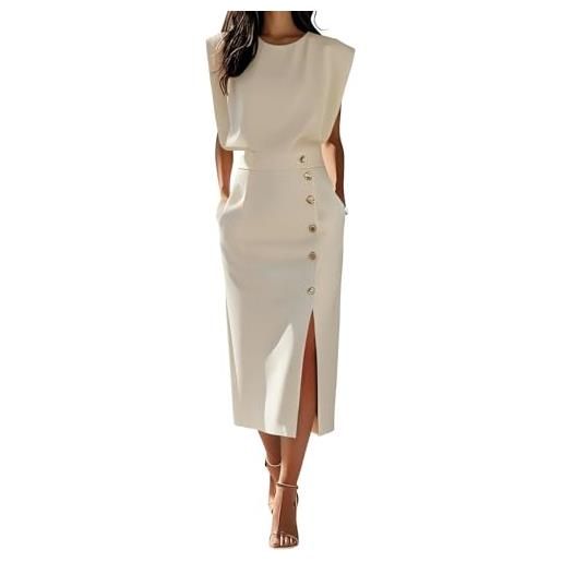 shownicer abito donna elegante girocollo senza maniche vita alta tinta unita a line vestito a albicocca l